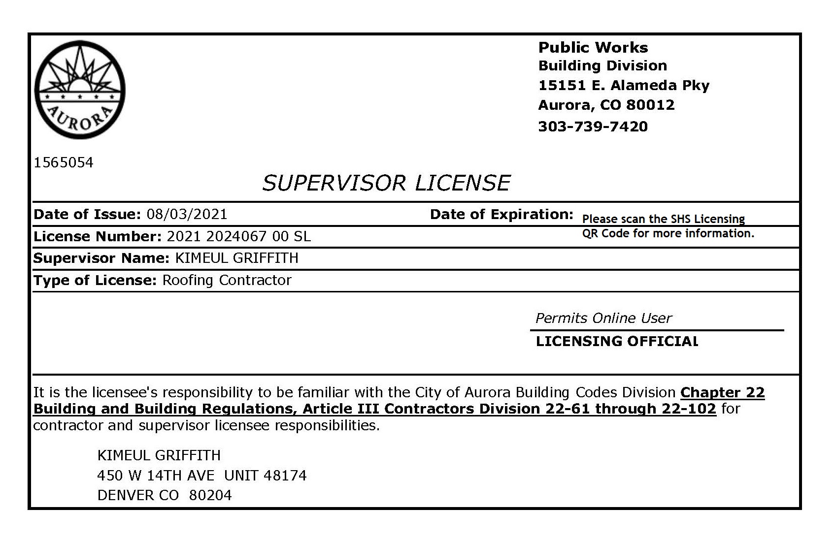 City of Aurora - Supervisor License