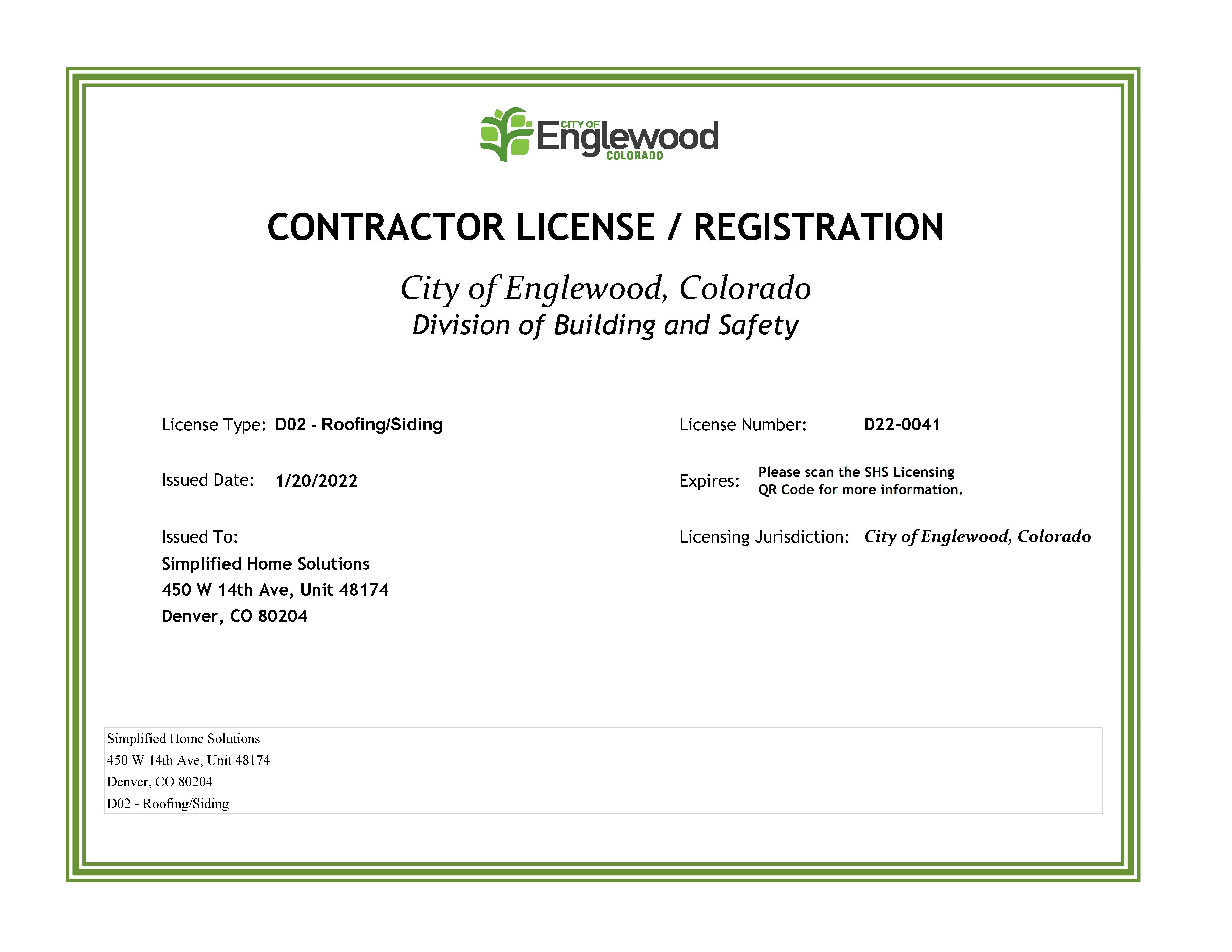 City of Englewood - Contractor License