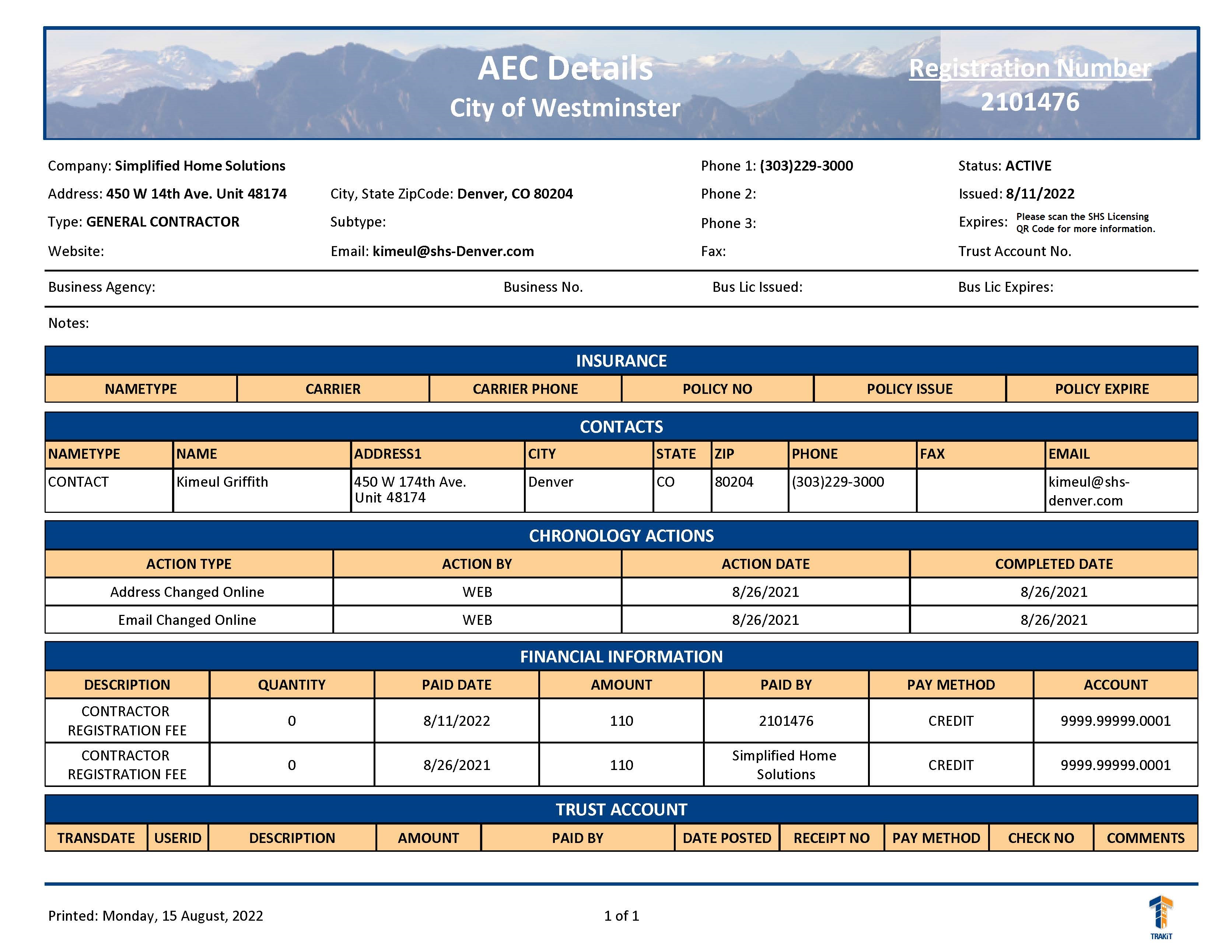 City of Westminster - Contractor License