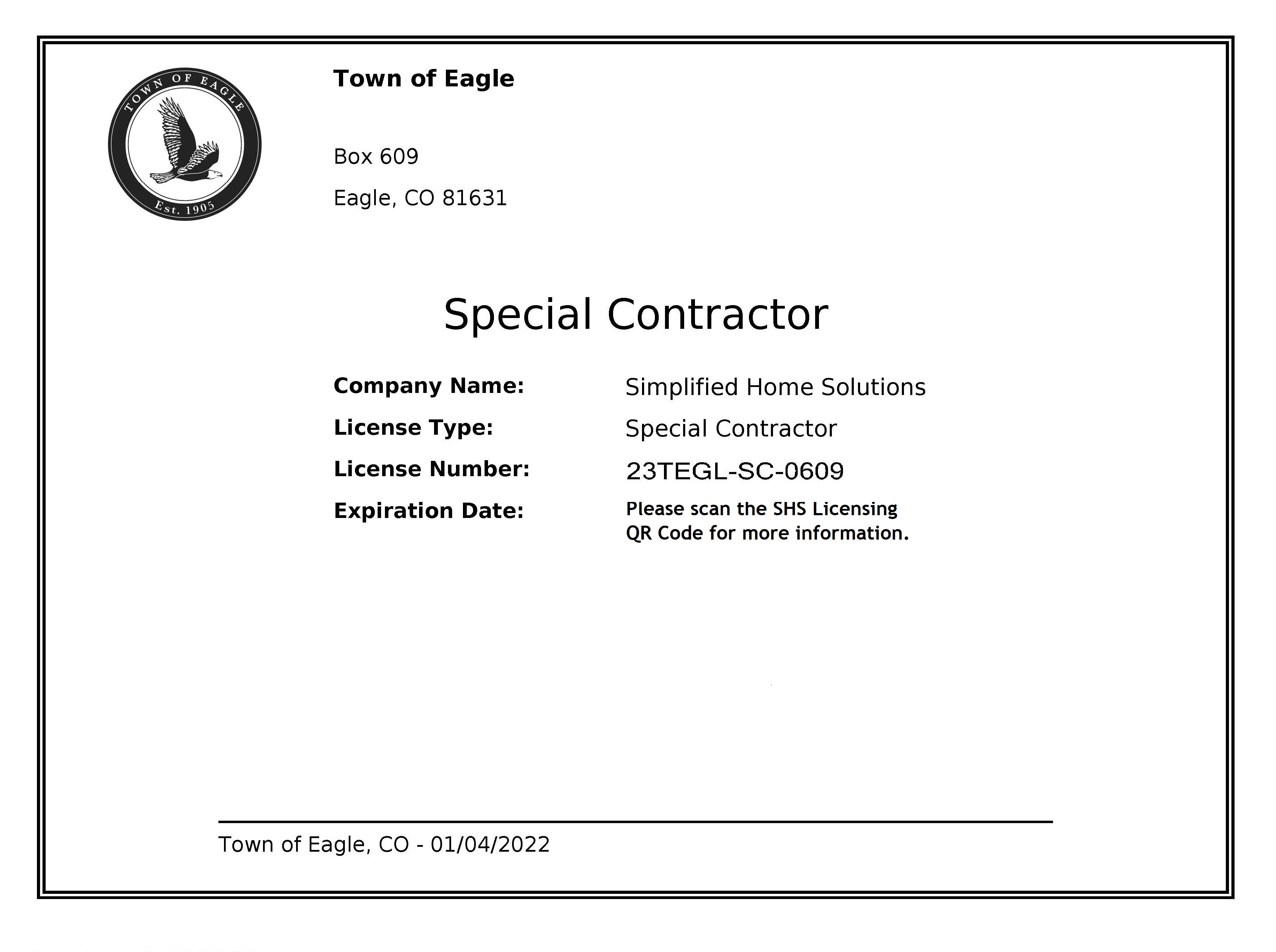 Town of Eagle - Contractor License