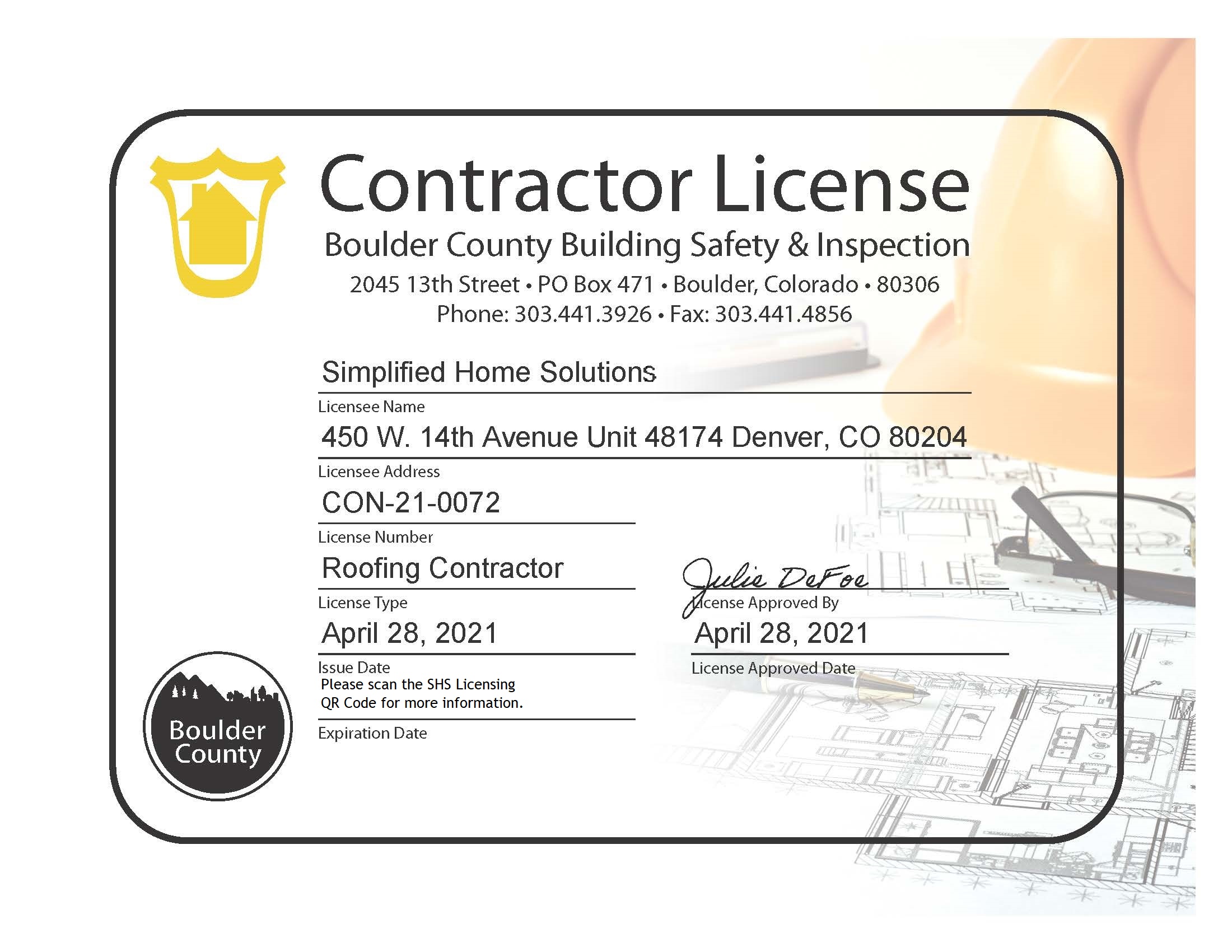 Boulder County - Contractor License 